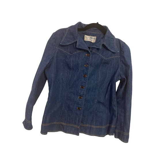 Vintage DenimWorks Womens Blue Denim Button-Up Jacket With Wide Collar & Contras - Picture 3 of 12